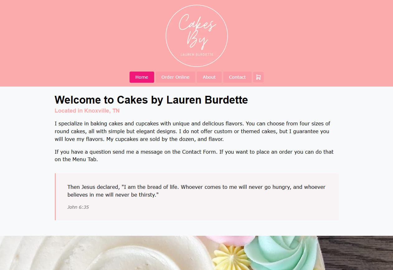 Cakes by Lauren Burdette Website Preview